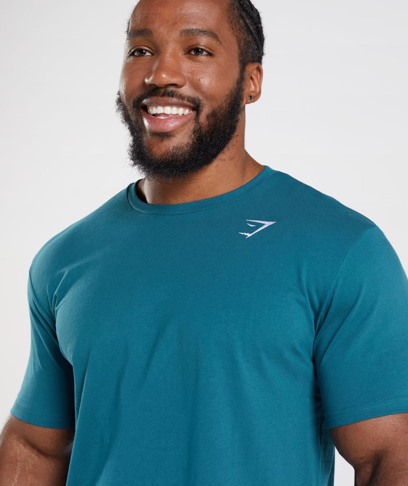 Men's Gymshark Crest T-Shirts Turquoise | CA 5D3N67